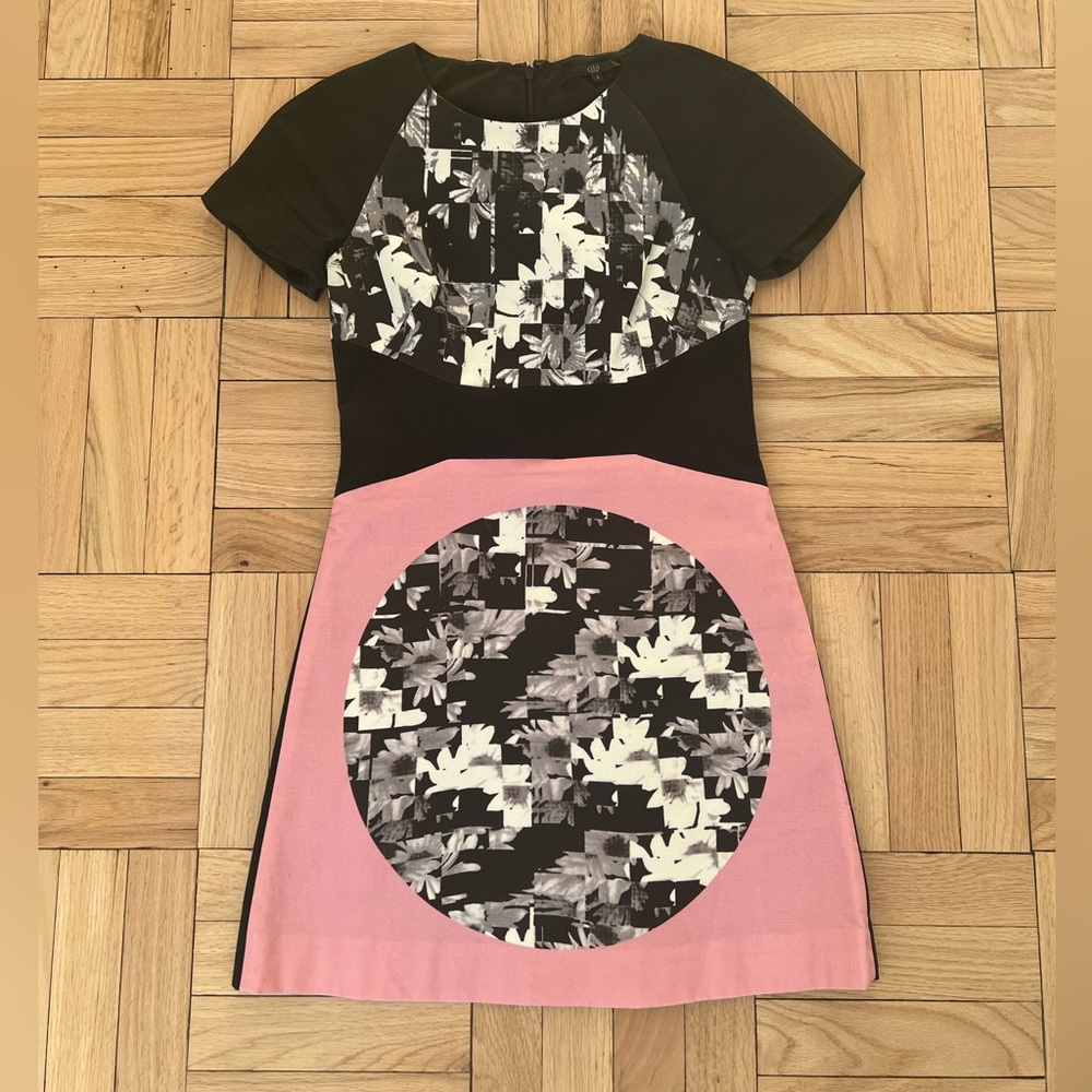 Tibi “Arel” dress. Pink and black with graphic design. Size 2. Gorgeous dress.